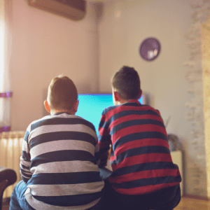 children sit in front of tv to represent eye myth