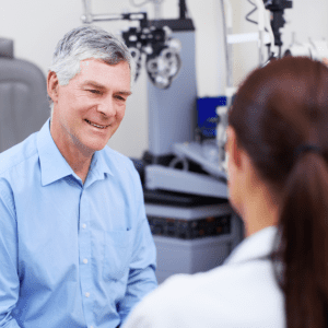 patient asks eye doctor questions during eye appointment