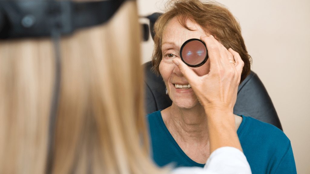 Older woman having an eye exam
