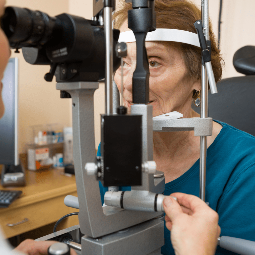 older woman slit eye exam
