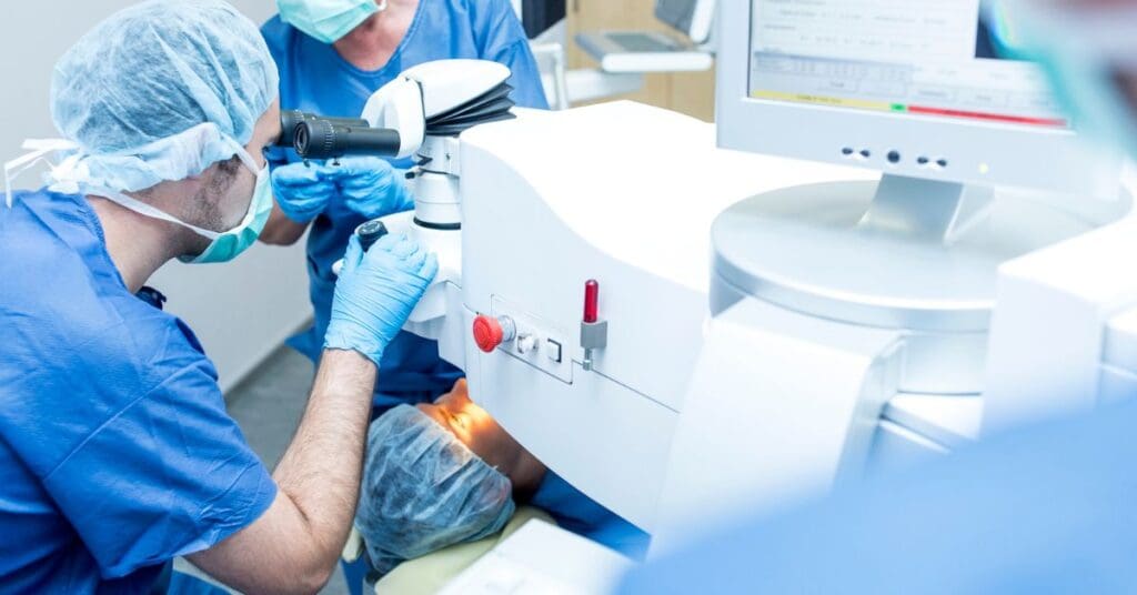 Doctors performing lasik surgery